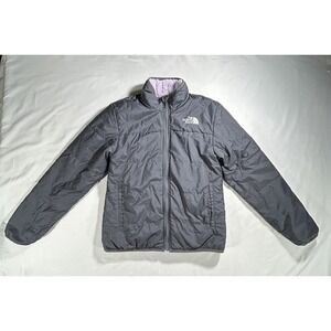The North‎ Face Reversible Gray/Faux Fur Lavender Jacket girls Large 12